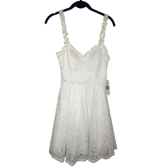 City Vibe Ivory Lace Sleeveless Mini Dress With Floral Pattern Size 1 Adjustable - Picture 1 of 9